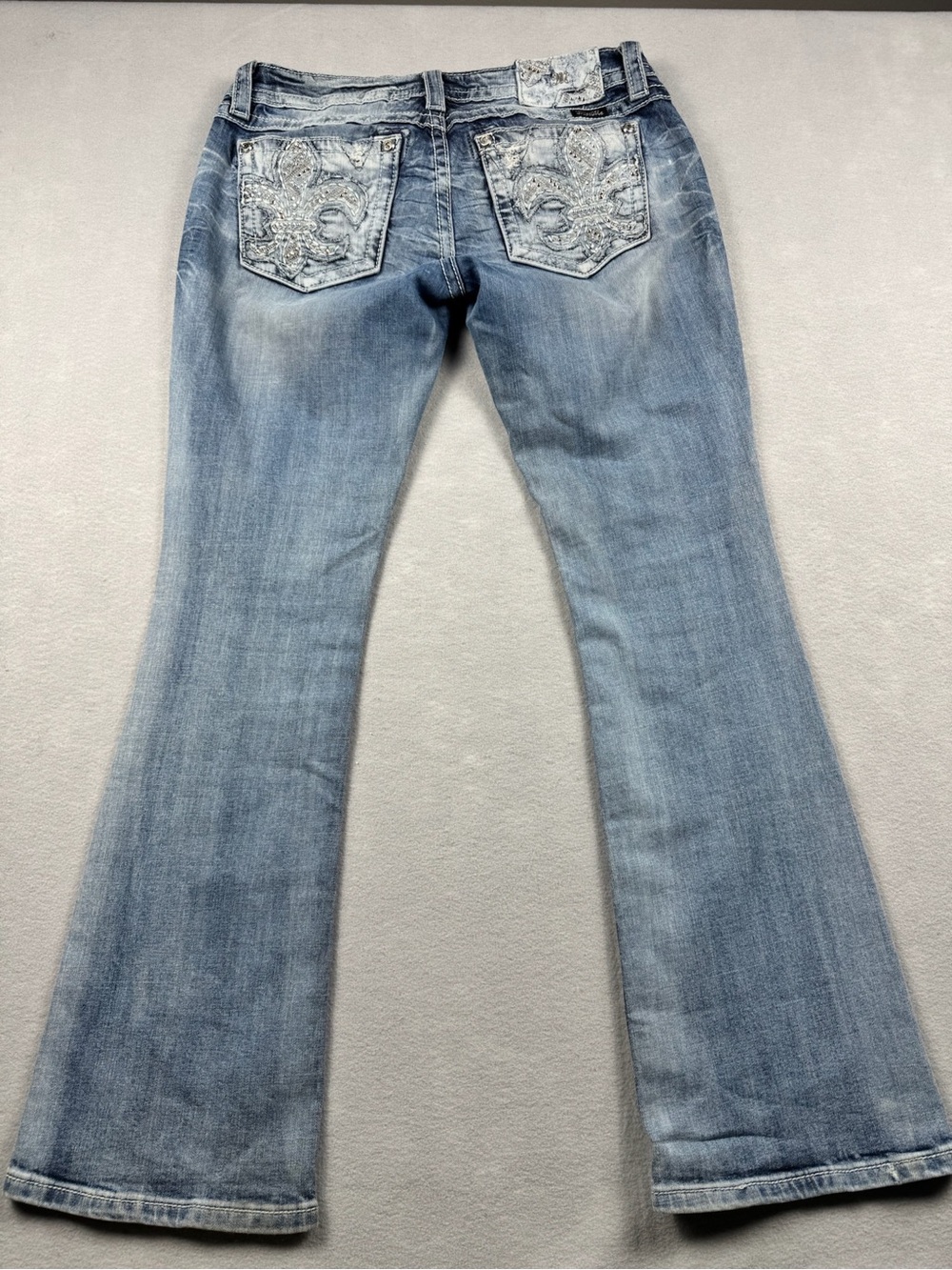 MISS ME Signature Boot Jeans Women Size 31 (33x31) Faded Distressed Denim Blue